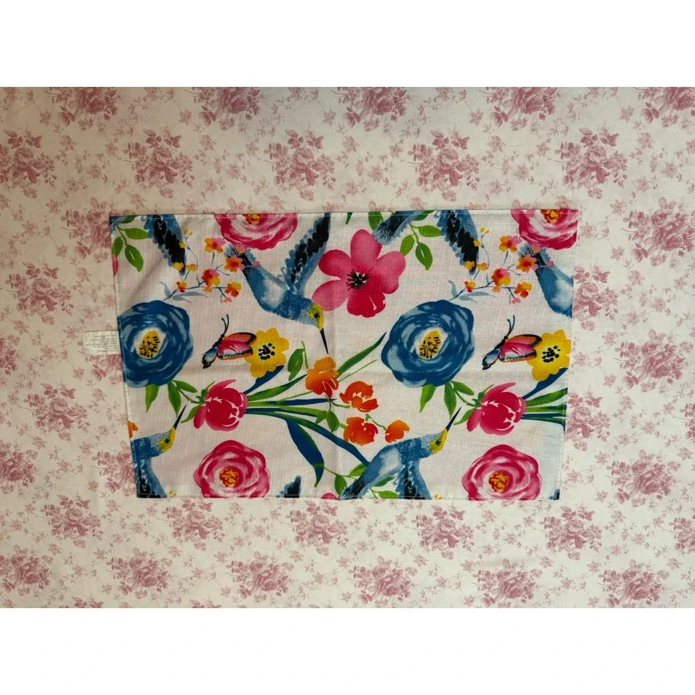 Colorful Hummingbird Floral Placemat 12x18 Reversible Table Mat